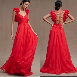 Anthropologie Mac Duggal Flutter Sleeve V-neck maxi dress